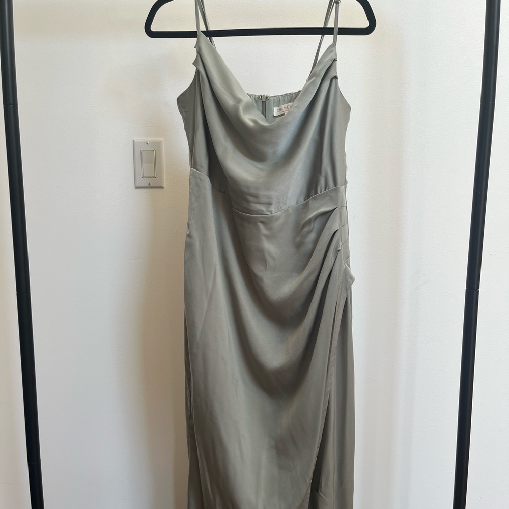 Sage Satin Cowlneck Bridesmaid Dress